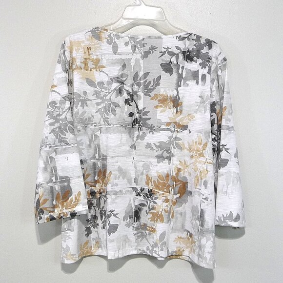 FALL FLORAL GRAY TAN WHITE BLOUSE XL PETITE - Picture 7 of 12